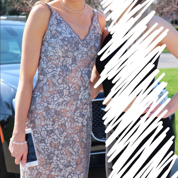 Jovani Silver/ Sequin/ Lace Prom Dress - Picture 2 of 8